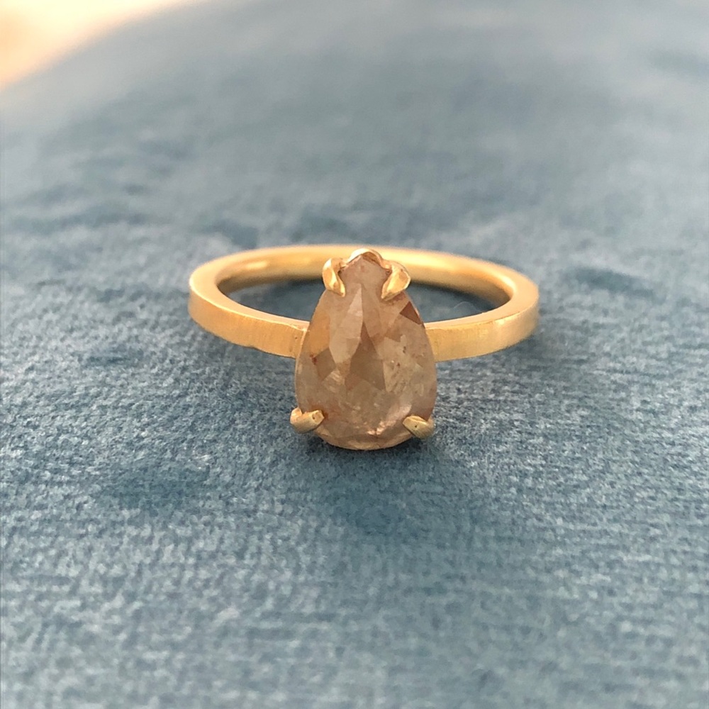 Rose cut raw diamond ring 14k yellow gold